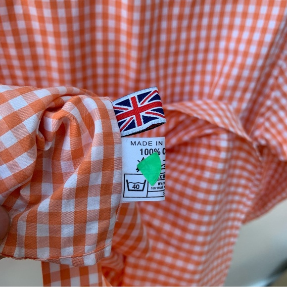 Moloh Ladies Size 2 Gingham Cotton Button Down Shirt Orange White Velvet Trim - Picture 8 of 8